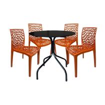 Jogo Mesa Moema 80X80 Preta Com 4 Cadeiras Gruvyer Terracota Cafeteria Doceria Jantar