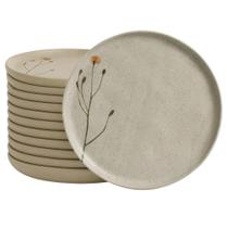 Jogo Mesa Posta 12 Pratos Rasos 27cm Cerâmica Decorada Bio Campestre Porto Brasil