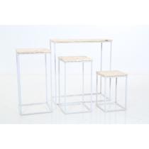 Jogo Mesas Decorativas Cubo Branco Tampo de Pinus Jogo Mesas Decorativas Cubo Branco Tampo de Pinus