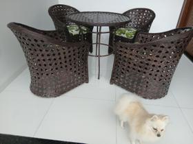 Jogo Minas 4 Poltronas 1 Mesa Redonda 90 cm , Fibra Sintética Jardim Varanda Área Externa