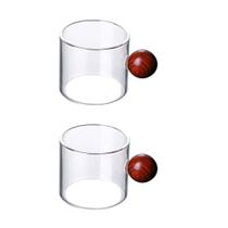 Jogo Mini Canecas De Vidro Com Alça Em Madeira Acacia 2 Pç. - Tuut