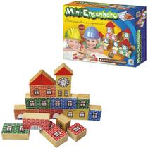 Jogo mini engenheiro de madeira com 35 pecas na caixa