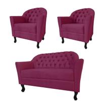 Jogo Namoradeira Com 2 Poltronas Para Sala Comercial Júlia Suede Rosa Pink - DL Decor