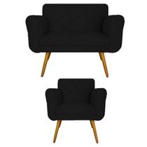 Jogo Namoradeira e 1 Poltrona Estofada Salão de Beleza Isabella Corano Preto - LM DECOR Jogo Namoradeira e 1 Poltrona Estofada Salão de Beleza Isabella Corano Preto - LM DECOR