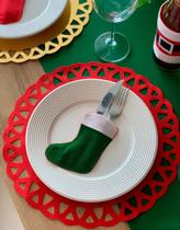 Jogo Natal 8 Sousplast + 8 Porta Talher Mesa Posta Natalina