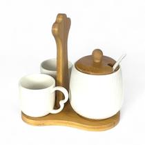 Jogo Oásis Xícaras De Café 90ml C/Açucareiro E Suporte Bambu