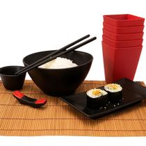 Jogo oriental 4 cumbuca oval para yakisoba 4 copo quadrado