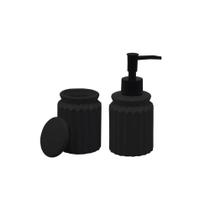 Jogo P/banheiro De Porcelana Redondo Stripes Preto 2 Pcs Lyor