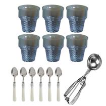 Jogo P/ Sorvete Mod. Corneto 13 Peças Vidro/Inox C/Colher Ejetora