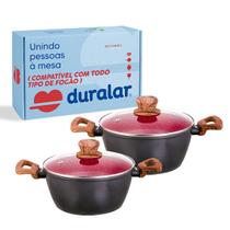 Jogo Panela 2 Caçarola Antiaderente Cerâmica N16 N20 Red Marble Indução Fogão Cooktop Vermelho Duralar