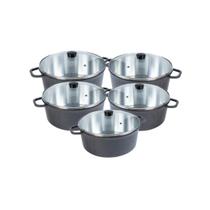 Jogo Panela 5pç Cava Alumínio Fundido Batido AF Tampa Vidro Cor Craqueado Preto