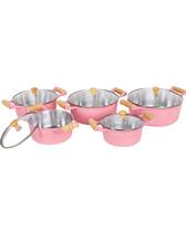 Jogo Panela Aluminio Batido Fundido 5 Peças 14/22cm Rosa Tamapa de Vidro