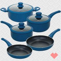 Jogo Panela Azul 5 Peças Antiaderente Ceramica com Tampa