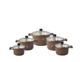 Jogo Panela Caçarola Batida Cava 5 Pçs Marrom Tampa Vidro Jogo Panela Caçarola Batida Cava 5 Pçs Marrom Tampa Vidro