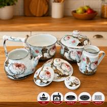 Jogo Panela Caçarola Bule Chaleira Esmaltada Paris Kit 4pçs