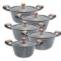 Jogo Panela Caçarola Fundida Craqueada Preta 5Pçs com tampa. Jogo Panela Caçarola Fundida Craqueada Preta 5Pçs com tampa.