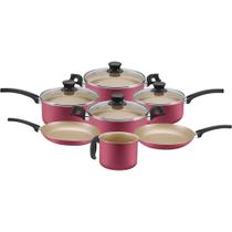 Jogo Panela Cereja Caçarola Fervedor Frigideira Antiaderente 7 Pçs Panelux