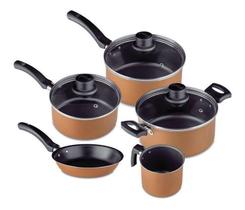 Jogo Panela Conjunto 5 Pçs Antiaderente Tampa Vidro Teflon