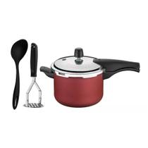 Jogo Panela de Pressão 4,5l Vermelha Com Amassador Inox e Concha Tramontina
