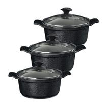 Jogo Panela Preto Craq Antiaderente Cerâmica Javali AA 26a30 Jogo Panela Preto Craq Antiaderente Cerâmica Javali AA 26a30