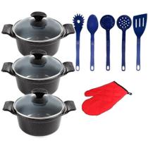 Jogo Panela Preto Liso Cerâmica Talher Azul Javali Aal 26A30