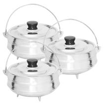 Jogo Panela Tripé Polido N3, N4 e N5 Com Tampa Leve e Puxador Preto Jogo Panela Tripé Polido N3, N4 e N5 Com Tampa Leve e Puxador Preto