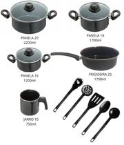 Jogo Panelas 10 peças Aço Vítreo Preto Cerâmica Indução JJB