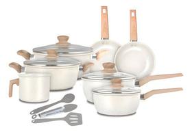 Jogo Panelas 10 Peças Revest Cerâmico Marble Life Cor Vanilla Indução Neuhaus