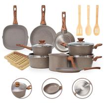 Jogo Panelas 15 Peças Indução Cerâmico Antiaderente -Grafito