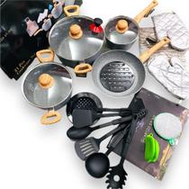 Jogo Panelas 21 Pçs Antiaderente Frigideira Talher Silicone Jogo Panelas 21 Pçs Antiaderente Frigideira Talher Silicone