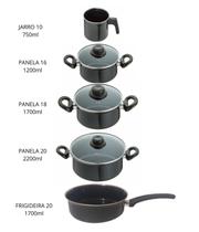 Jogo Panelas 5 Peças Aço Vítreo Preto Cerâmica Indução Jjb