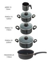 Jogo Panelas 5 peças Aço Vítreo Preto Cerâmica Indução JJB Jogo Panelas 5 peças Aço Vítreo Preto Cerâmica Indução JJB