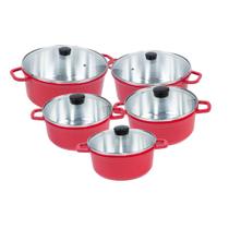 Jogo Panelas 5pç Alumínio Batido Fundido AF Tampa de Vidro Cor Vermelho Jogo Panelas 5pç Alumínio Batido Fundido AF Tampa de Vidro Cor Vermelho