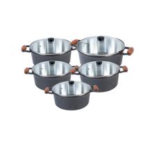 Jogo Panelas 5pç Cava Alumínio Batido Fundido Tampa de Vidro Cor Craqueada Jogo Panelas 5pç Cava Alumínio Batido Fundido Tampa de Vidro Cor Craqueada