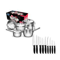 Jogo Panelas 6Pç Inox + Jogo Facas Plenus 9Pç Tramontina