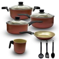 Jogo Panelas 8 Pçs Antiaderente Com Tampa Vidro