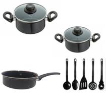 Jogo Panelas 8 peças Cerâmica preto Indução Cooktop Elétrico á gás