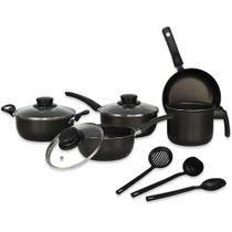 Jogo Panelas 8 Peças Preto Antiaderente Com Tampa Vidro Temperado