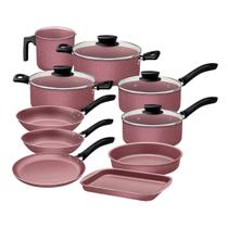 Jogo panelas alum 10pc linz rosa antiaderente tramontina Jogo panelas alum 10pc linz rosa antiaderente tramontina