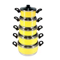 Jogo Panelas Alumínio Amarelo Tampa de Vidro 5 Peças Amarelo Jogo Panelas Alumínio Amarelo Tampa de Vidro 5 Peças Amarelo