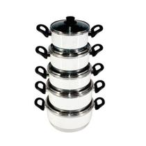 Jogo Panelas Alumínio Branco Tampa de Vidro 5 Peças Branco Jogo Panelas Alumínio Branco Tampa de Vidro 5 Peças Branco