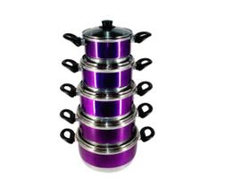 Jogo Panelas Alumínio Lilás Tampa De Vidro 5 Peças