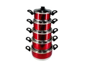 Jogo Panelas Alumínio Vermelho Tampa De Vidro 5 Peças Jogo Panelas Alumínio Vermelho Tampa De Vidro 5 Peças