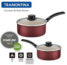 Jogo Panelas Antiaderente com Tampa 2 Peças Tramontina Turim 16 e 18 Cm vermelho