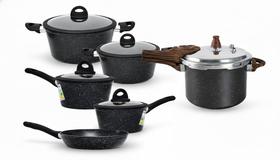 Jogo Panelas Antiaderente Revestimento Cerâmica e Panela de Pressão 6 peças Viena