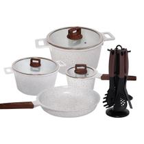 Jogo Panelas Antiaderente Revestimento Mármore 16 peças Branco