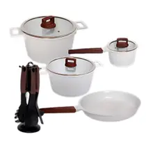 Jogo Panelas Antiaderente Revestimento Mármore Cerâmico 4 peças Branco