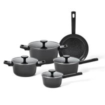 Jogo Panelas Antiaderente Ultra Ceramic Indução 5 Peças Cor Preta Mou Chia Oikos