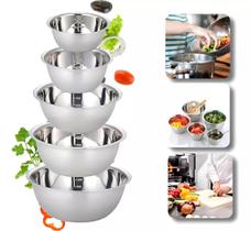 Jogo Panelas Bowls Saladeira Bacia Tigela Aço Inox 5 Peças Jogo Panelas Bowls Saladeira Bacia Tigela Aço Inox 5 Peças