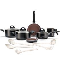 Jogo Panelas Brinox Smart Plus 11 pçs Revestimento Cerâmico e Jogo de Utensílios Vanilla